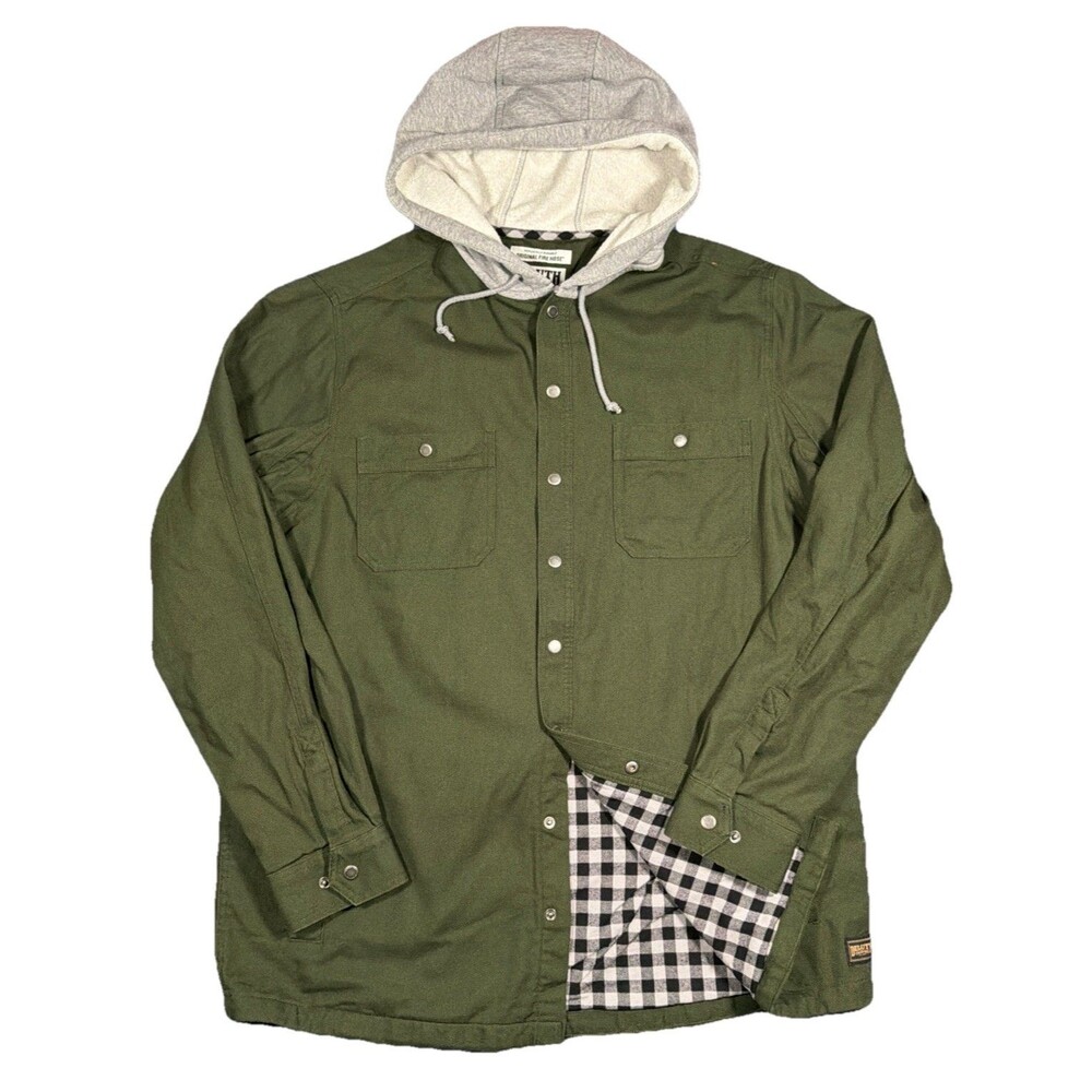 Duluth Trading Company Mens Fire Hose Flannel Hooded Limber Green Jacket XL TALL